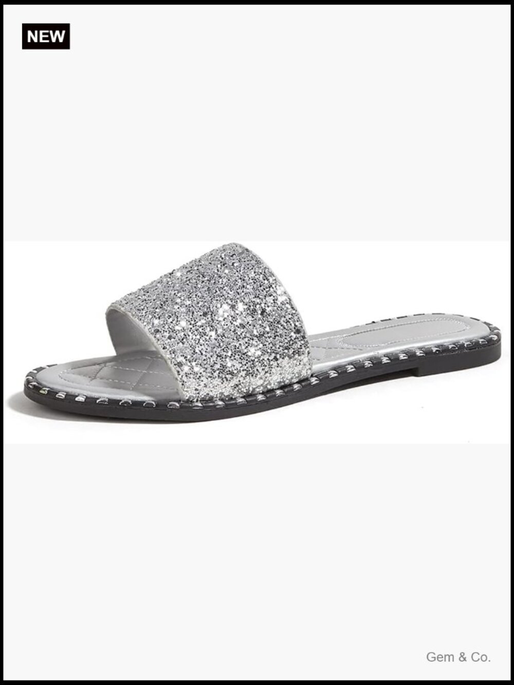 Rhinestone Glitter Slide Sandals - Comfortable Flat Casual Slippers for Indoor